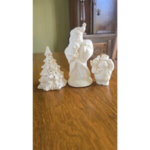 Ceramic Bisque Christmas Santa Snowman Tree Figurines Lot Ready To Paint Craft